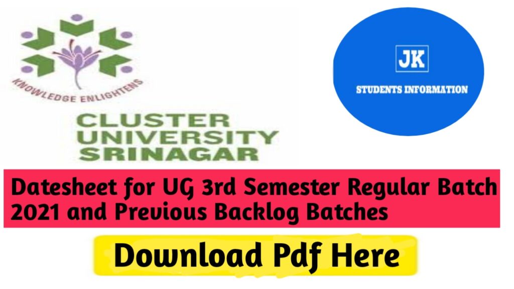 Datesheet for UG 3rd Semester