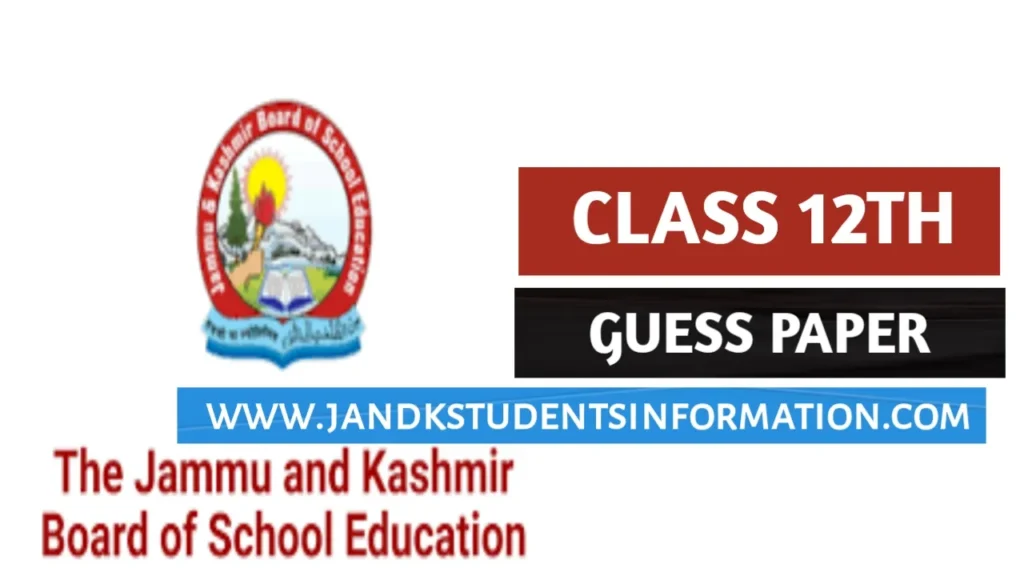 JKBOSE Class 12th Poltical Science Guess Paper 2023 Download Here